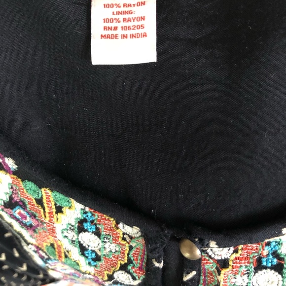 Sundance Black and White Embellished Tie Front Long Sleeve Blouse - Picture 5 of 7